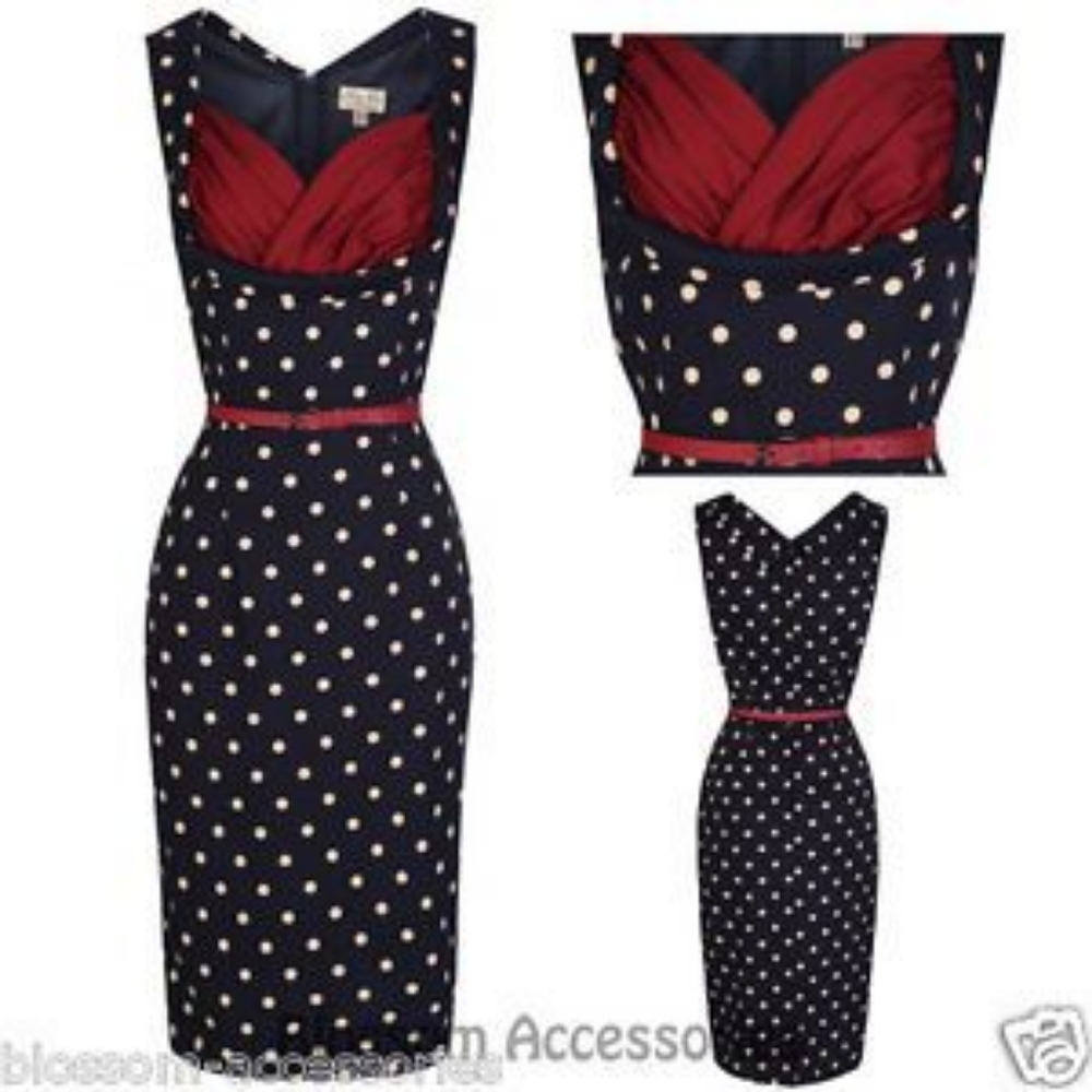 Lindybop Vanessa Polkadot Navy dress SZ UK 4X